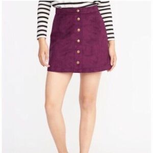 Old Navy Faux Suede Skirt Size 10 Plum Purple Wine Front Snap